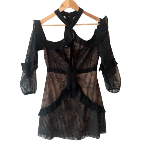 For Love And Lemons Black Margot Lace Mini Dress Size M - Picture 2 of 8